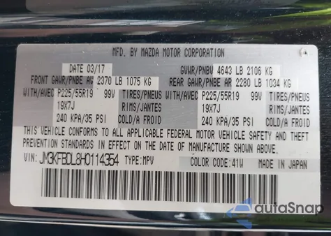 2017 Mazda Cx-5 Grand Touring from USA, damaged, VIN JM3KFBDL8H0114354